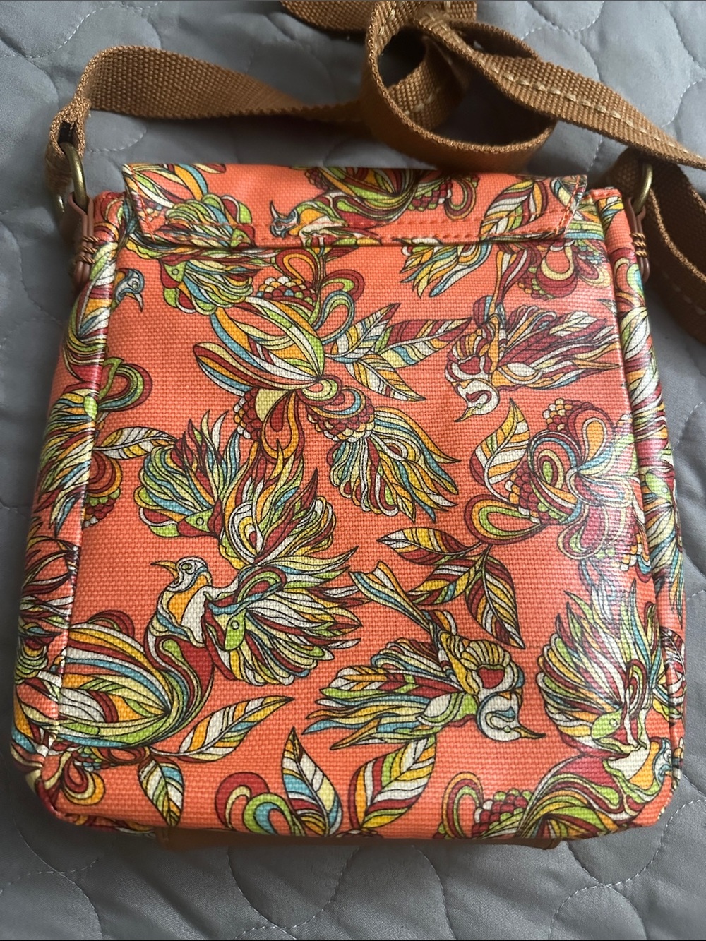 Sakroots Coral Multicolor Floral Crossbody with Brown Strap - Picture 4 of 4